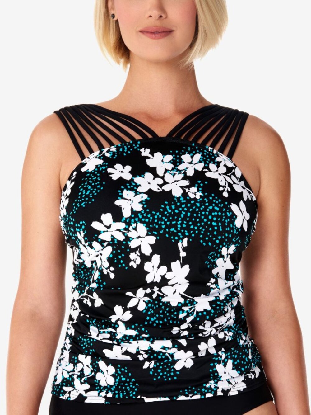 Swim Solutions Womens Printed Strappy Underwire Tankini Top